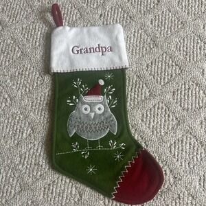 Pottery Barn Kids Christmas Stocking Woodland Owl Red 20" GRANDPA